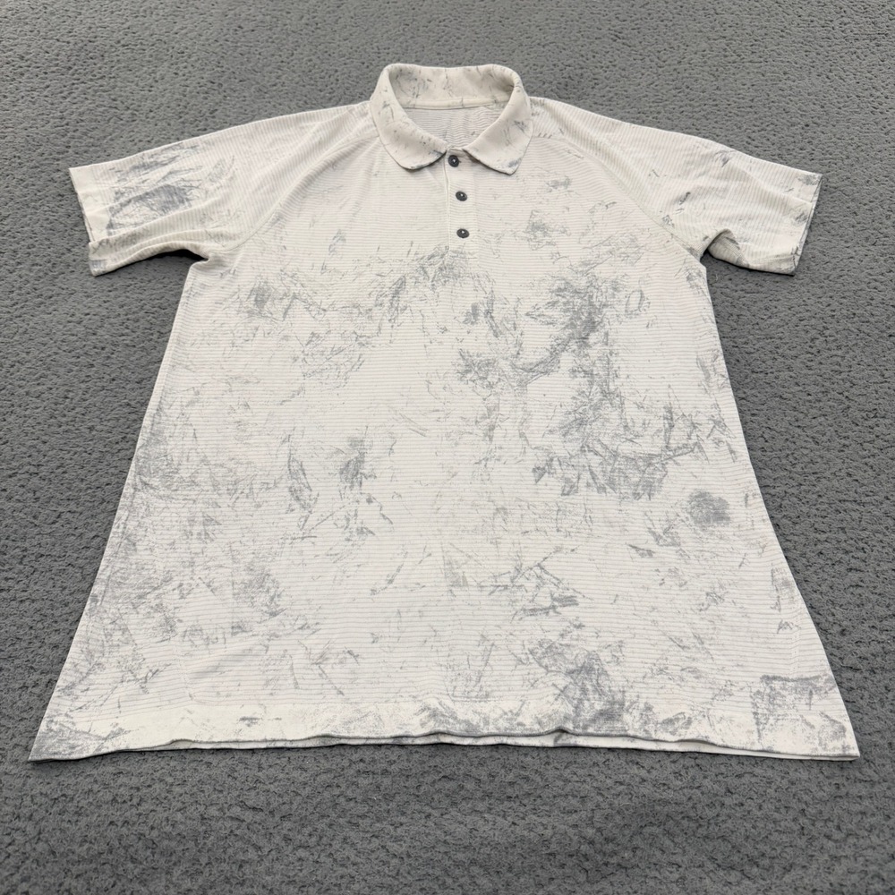 Lululemon Mens Metal Vent Tech Polo Shirt M White Grey Marble Tie Dye Athletic - Picture 1 of 10
